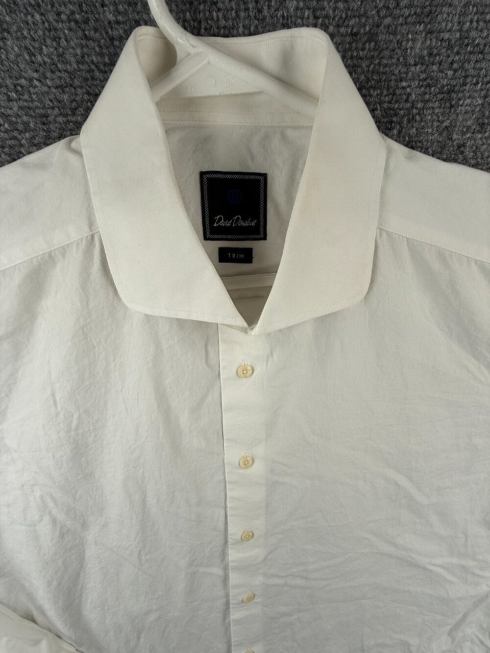 David Donahue 17.5 36/37 Trim Fit White Long Sleeve Cotton Button Up Shirt Men